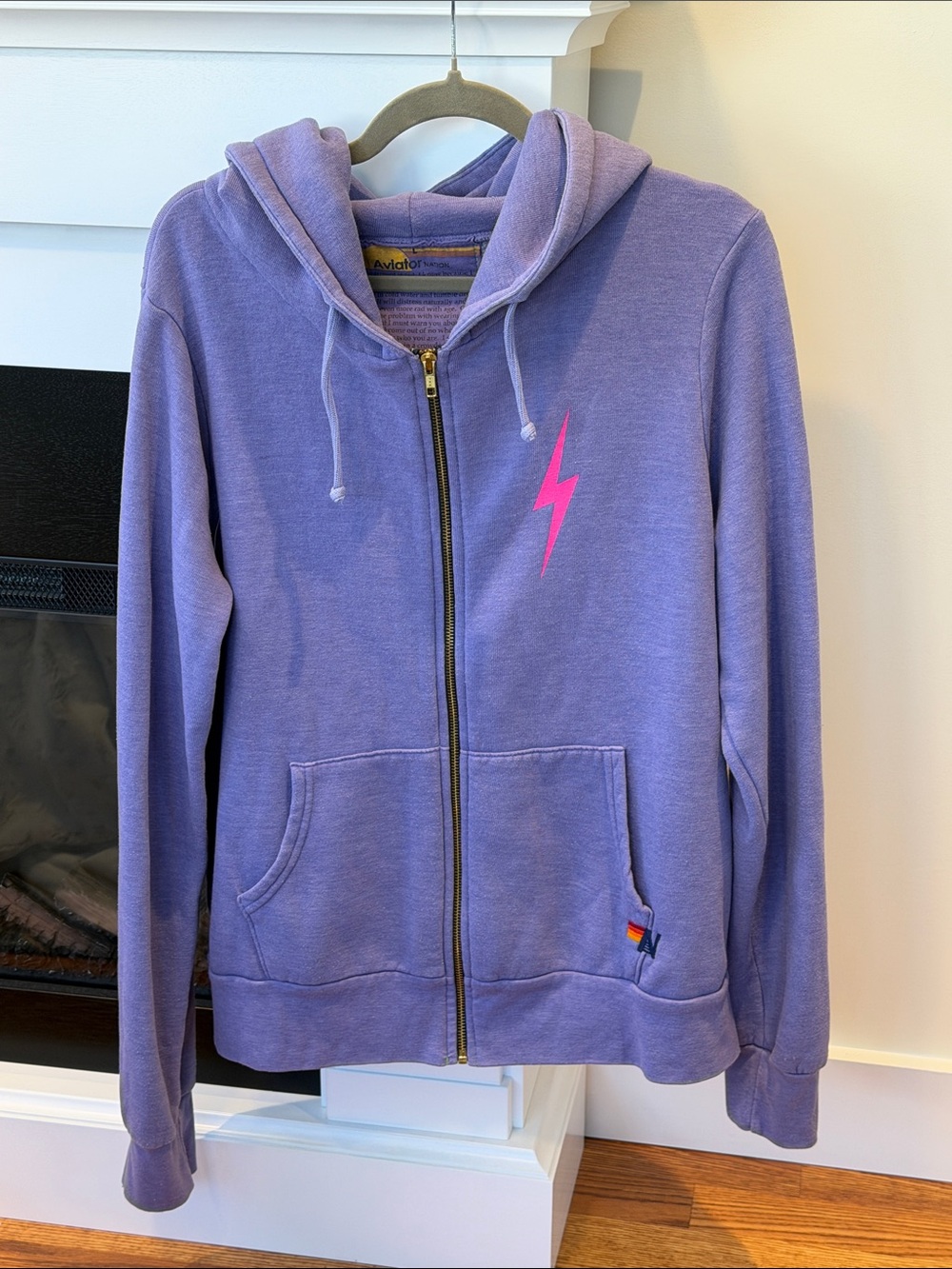 Aviator Nation Zip Up Hoodie Sweatshirt with Pink Bolt